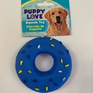 Donut With Sprinkles- Dog Squeak Toy- Blue